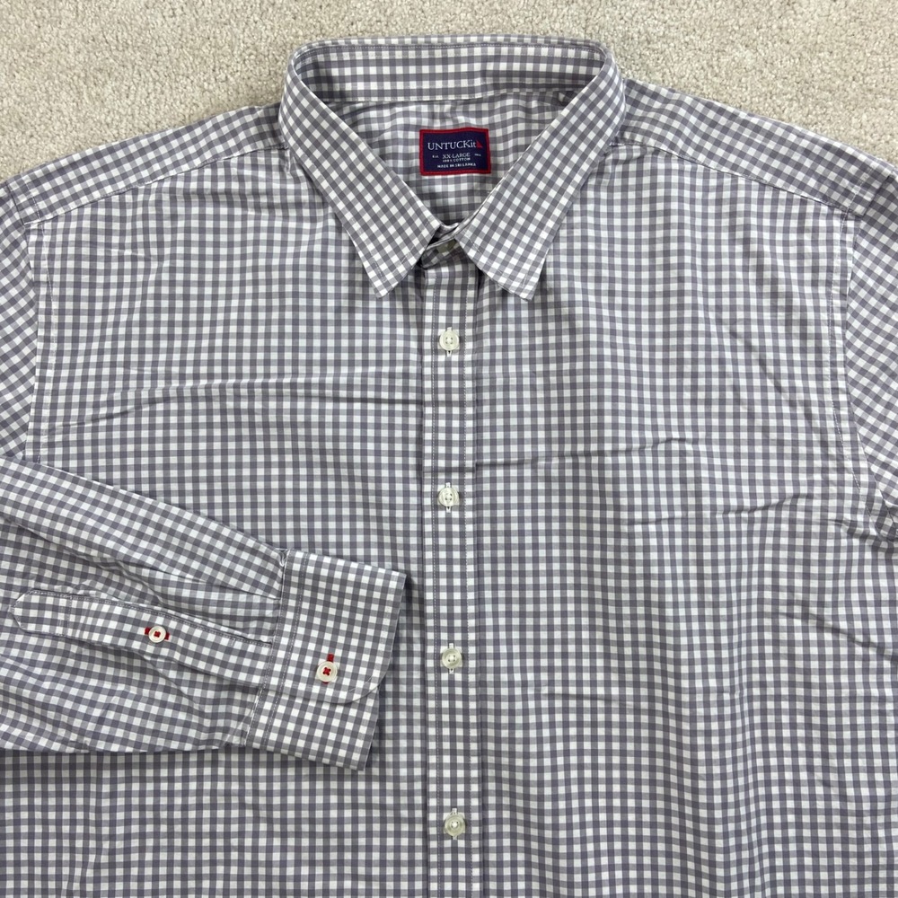 UNTUCKit Button Down Shirt Mens XXL Grey White Gingham Long Sleeve Cotton